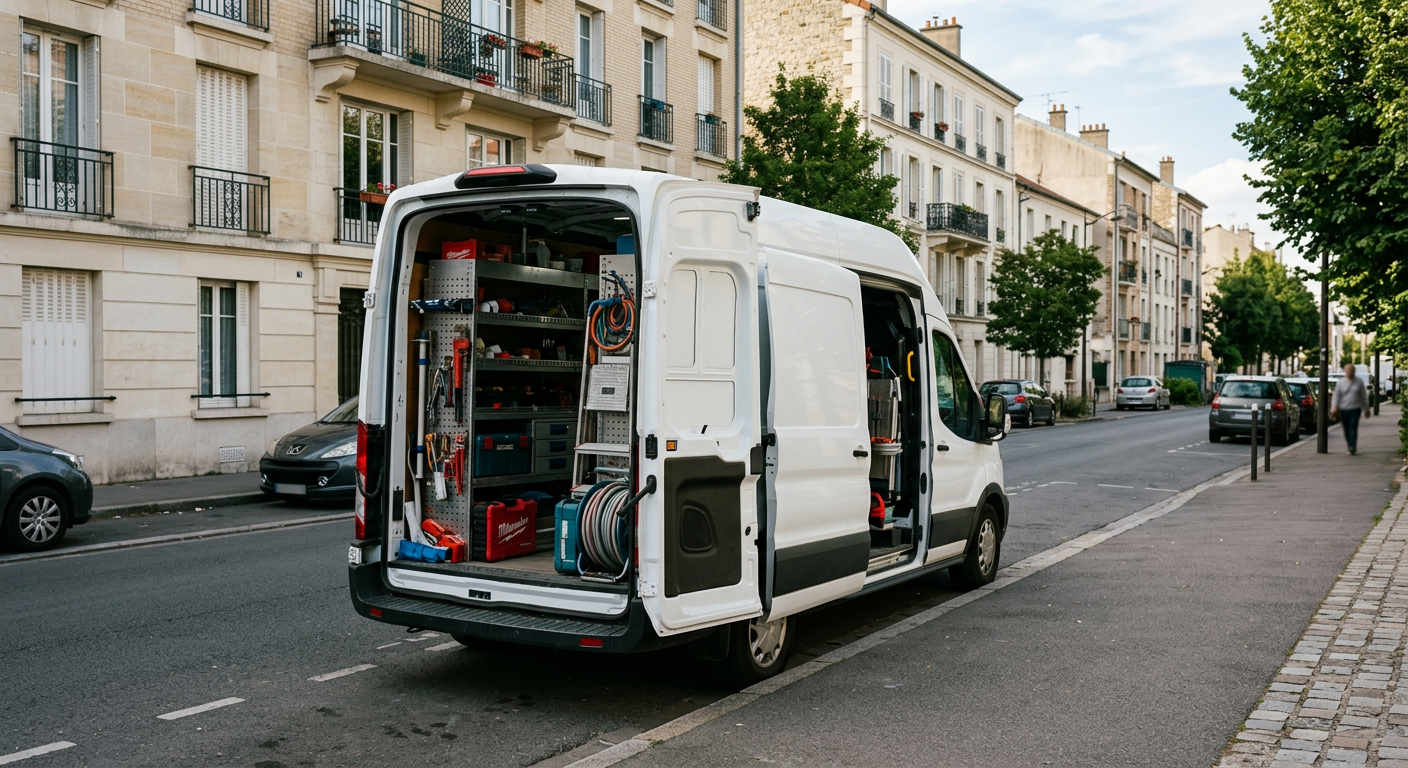 Camionnette plombier Allo Plombier Champs-sur-Marne en intervention dans les Seine-et-Marne